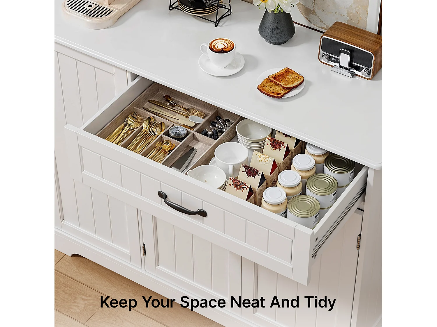 Buffet de Cuisine 3 Portes 1 Tiroir 105 x 40 x 84.5 cm Blanc