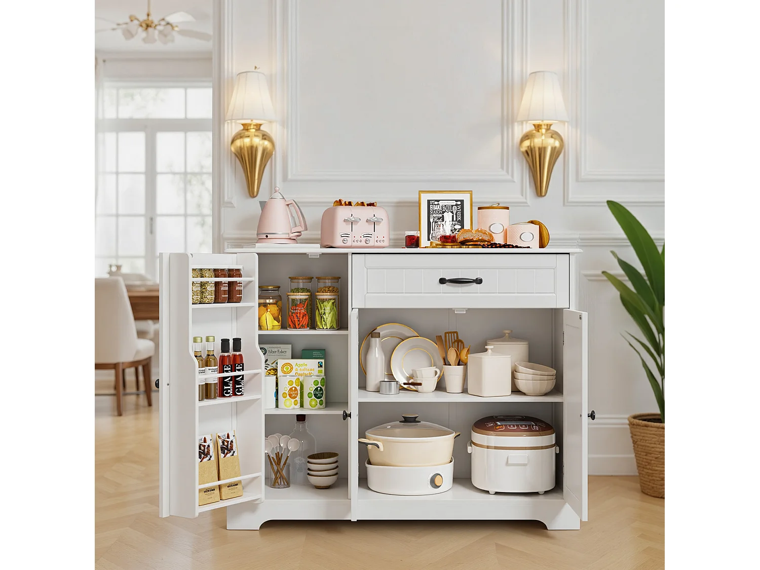 Buffet de Cuisine 3 Portes 1 Tiroir 105 x 40 x 84.5 cm Blanc