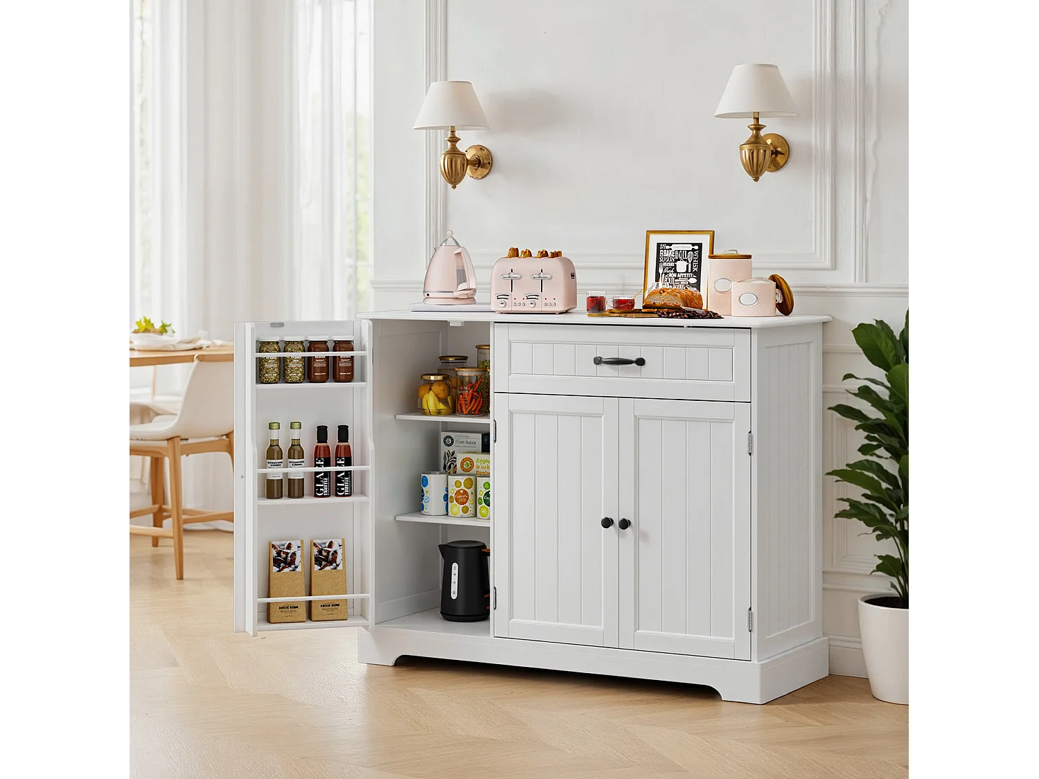 Buffet de Cuisine 3 Portes 1 Tiroir 105 x 40 x 84.5 cm Blanc
