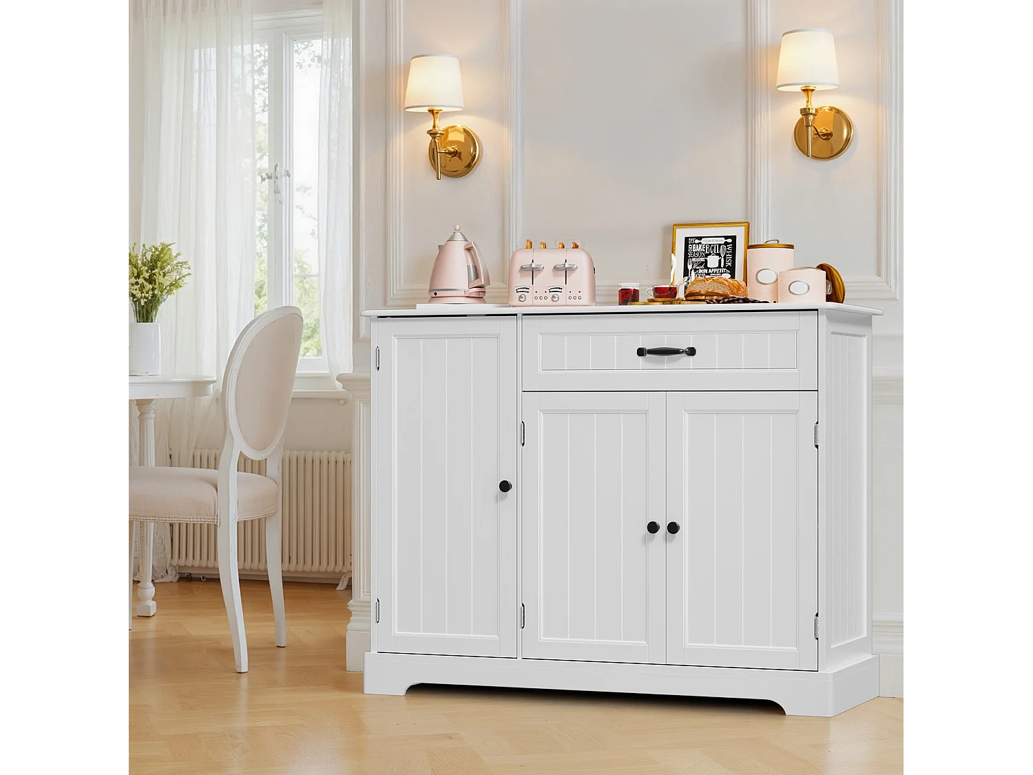 Buffet de Cuisine 3 Portes 1 Tiroir 105 x 40 x 84.5 cm Blanc