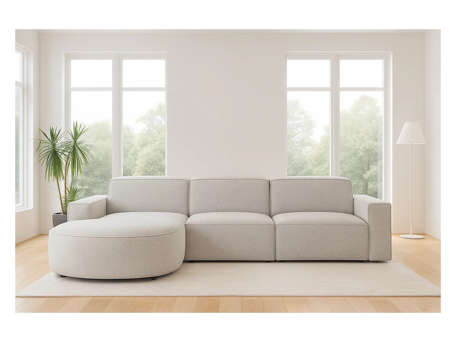 Ecksofa L-Form Round Cursal, Stoff Artico, Nata, Links