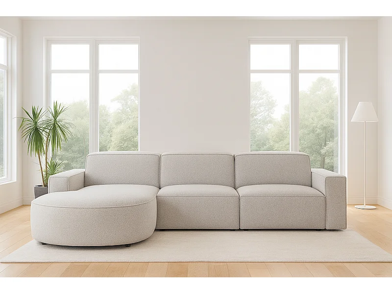 Ecksofa L-Form Round Cursal, Stoff Artico, Nata, Links