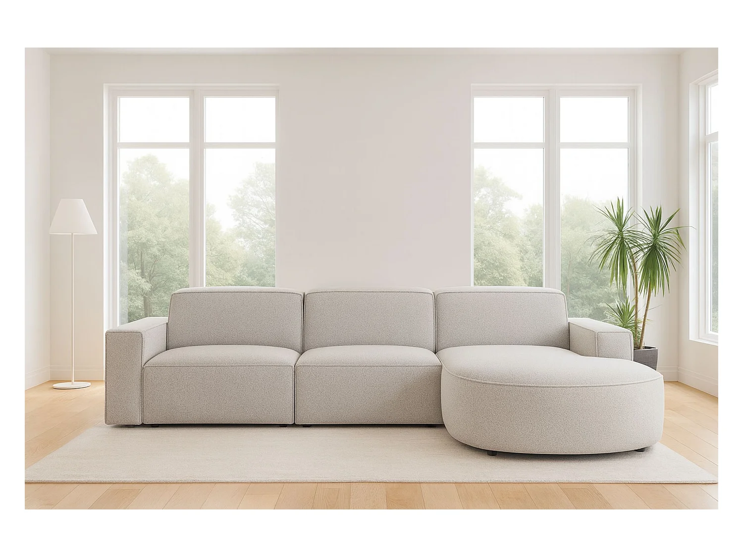Ecksofa L-Form Round Cursal, Stoff Artico, Nata, Rechts