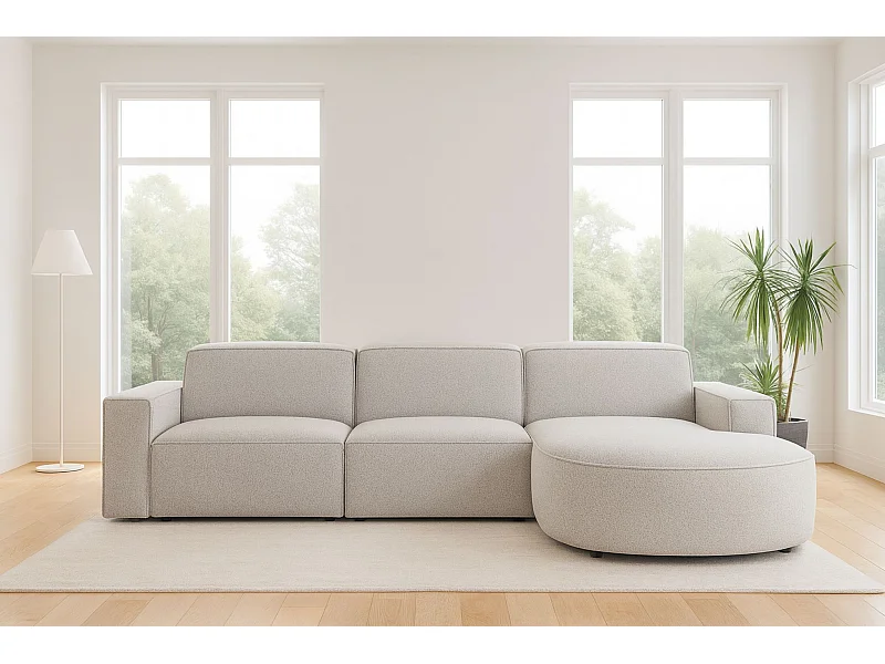 Ecksofa L-Form Round Cursal, Stoff Artico, Nata, Rechts