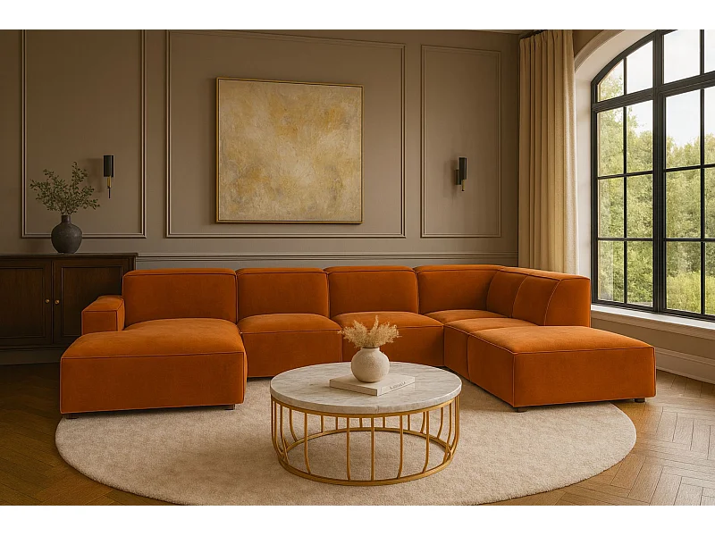 Ecksofa U-Form Cursal V, Stoff Salvador, Braun, Rechts