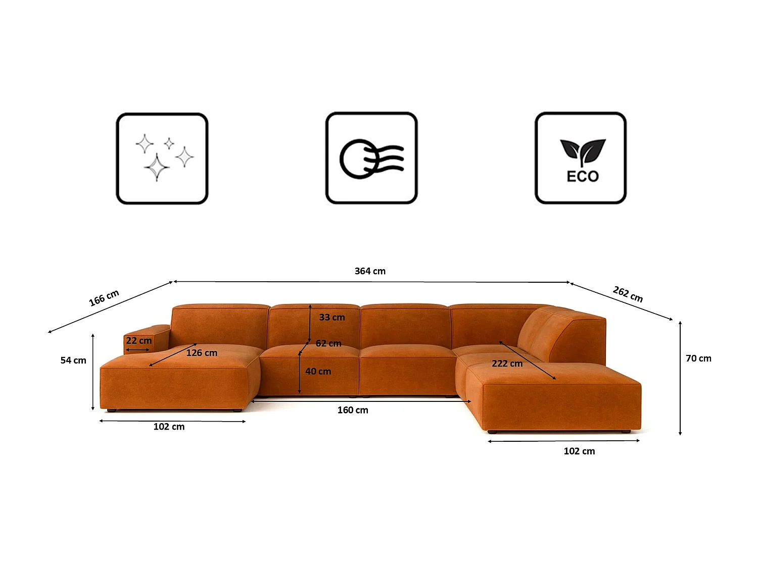 Divano angolare a U Cursal V, tessuto Salvador, marrone, destra