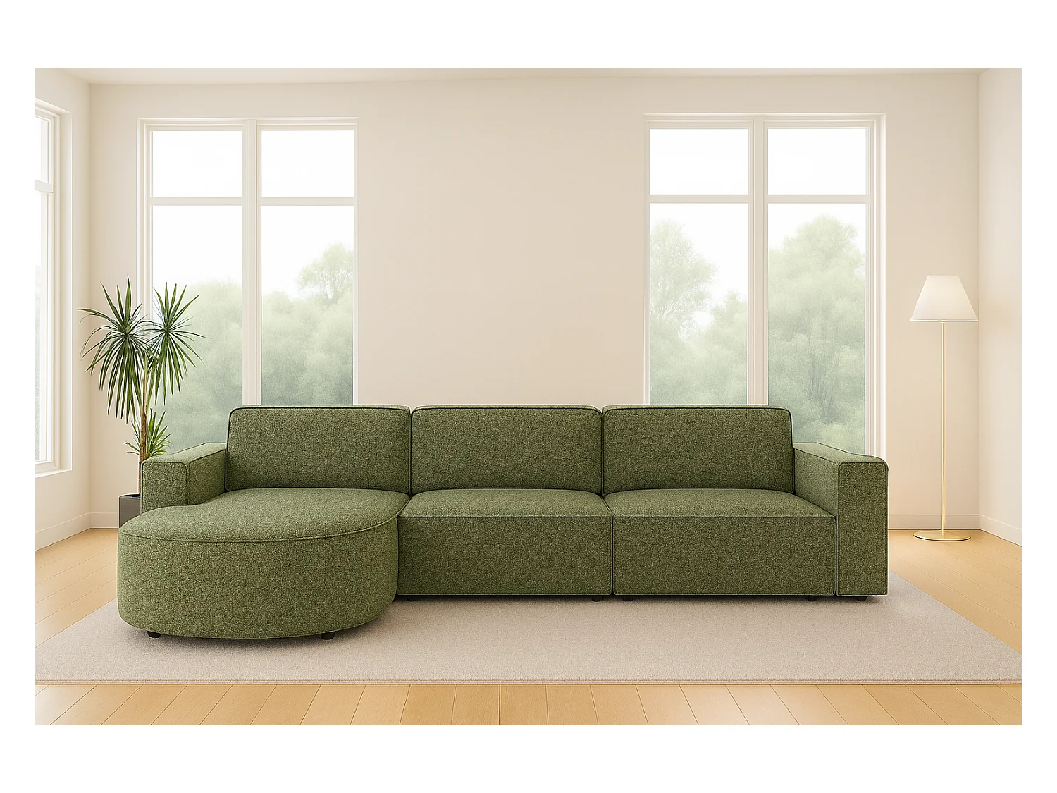 Canapé d'angle L-form Round Cursal, tissu Artico, Moss, gauche