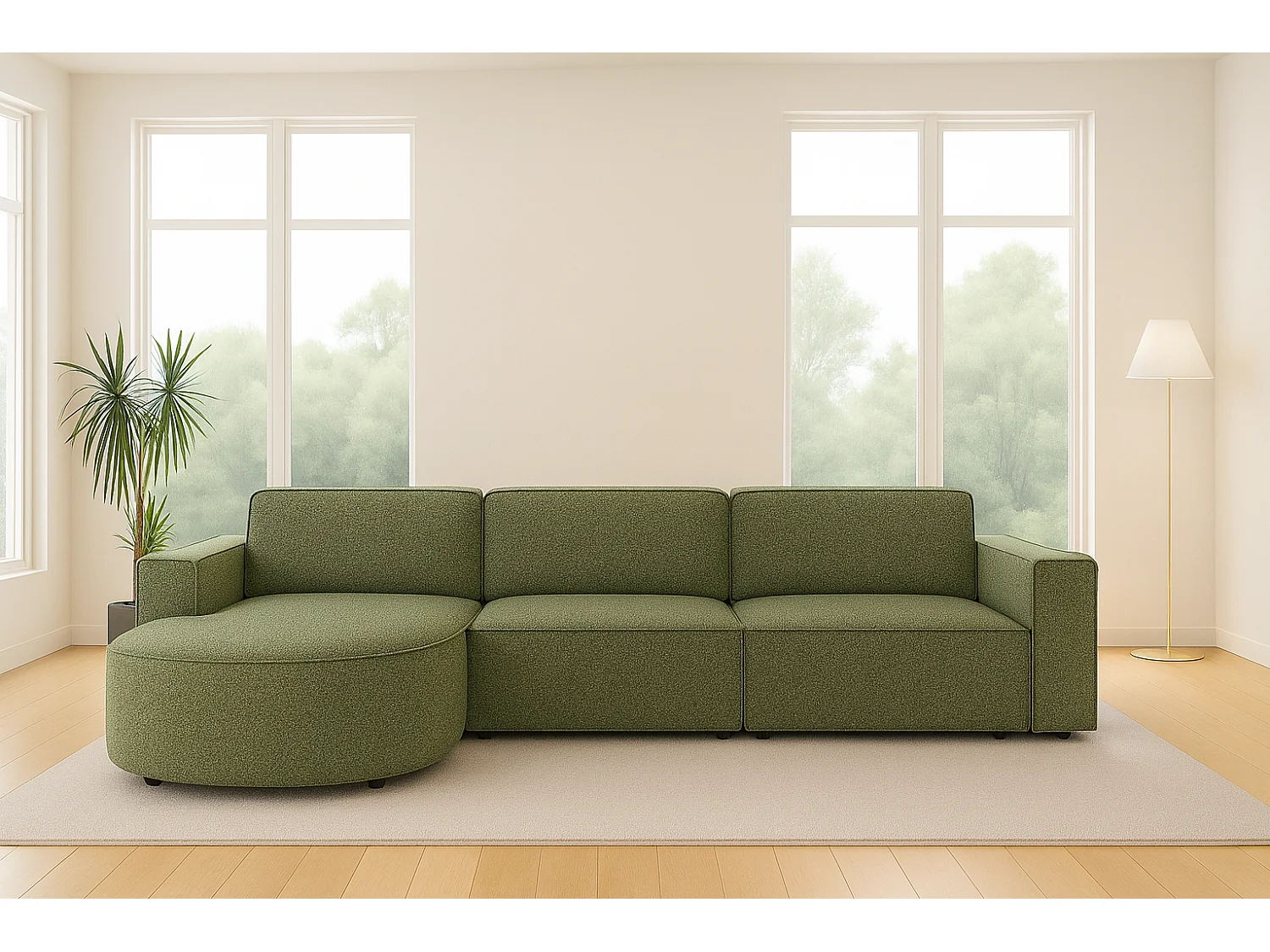 Ecksofa L-Form Round Cursal, Stoff Artico, Moss, Links