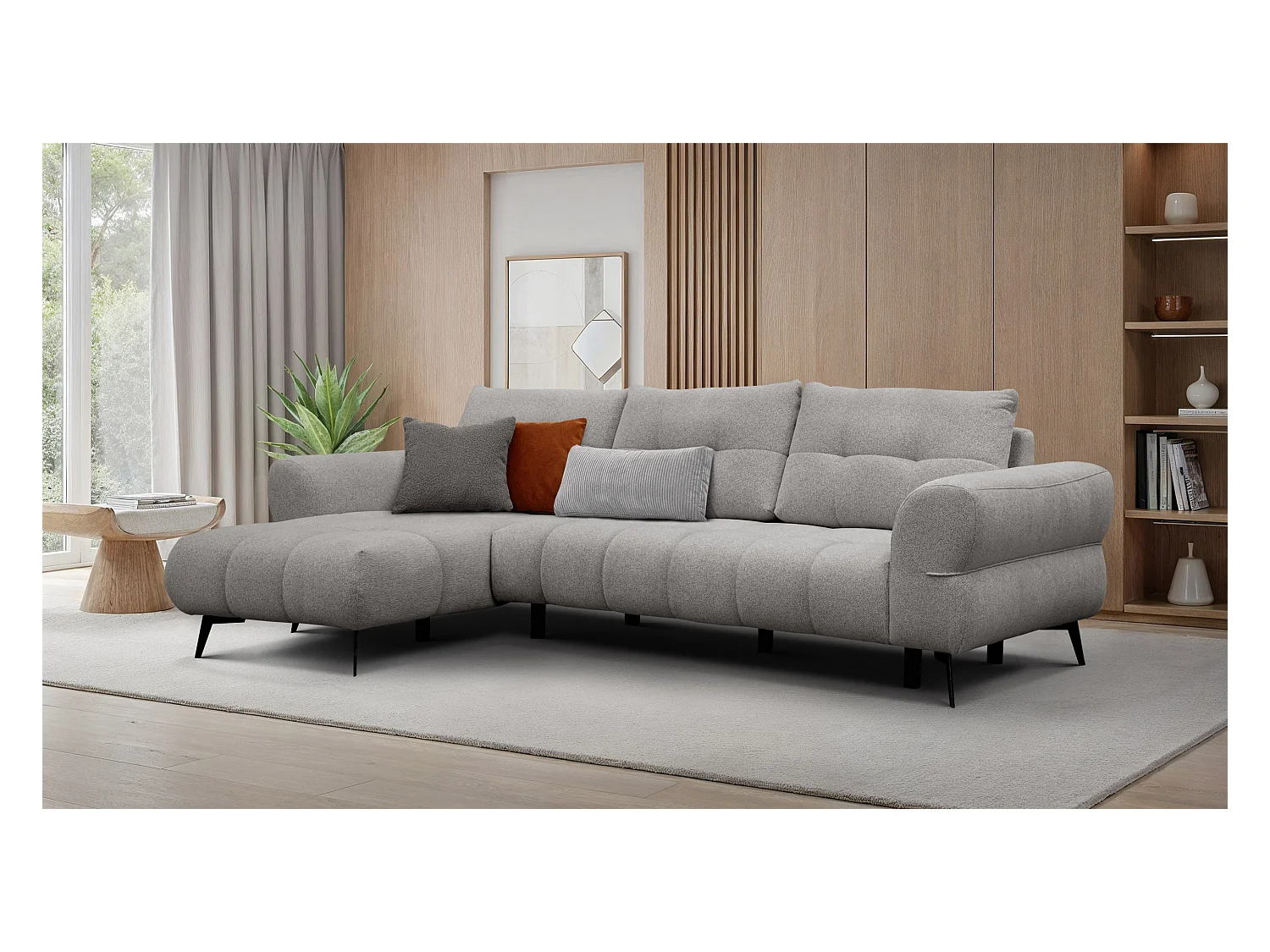 Canapé d'angle 4 places SALVINI, tissu gris chaud