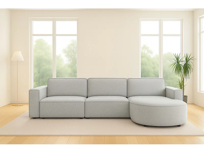 Canapé d'angle en L Round Cursal, tissu Artico, Ciment, droit