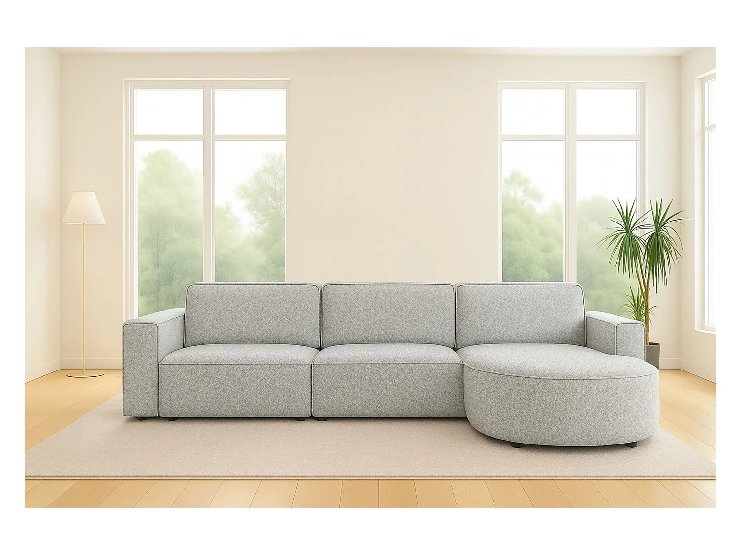 Ecksofa L-Form Round Cursal, Stoff Artico, Cement, Rechts