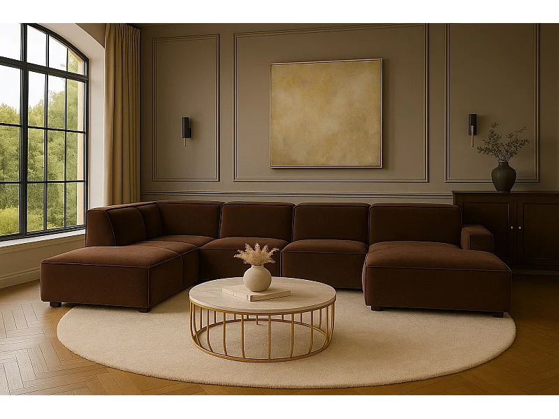 Ecksofa U-Form Cursal V, Stoff Salvador, Dunkelbraun, Links