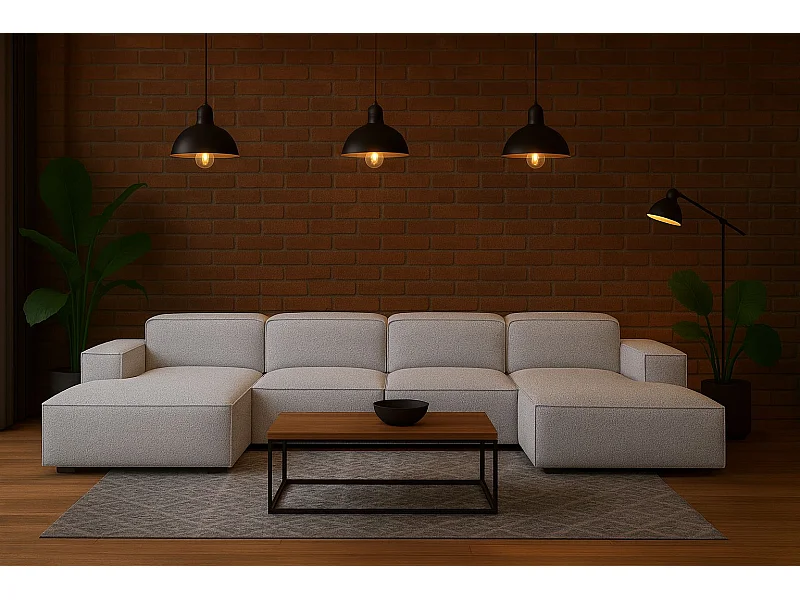 Ecksofa U-Form Cursal, Stoff Artico, Nata