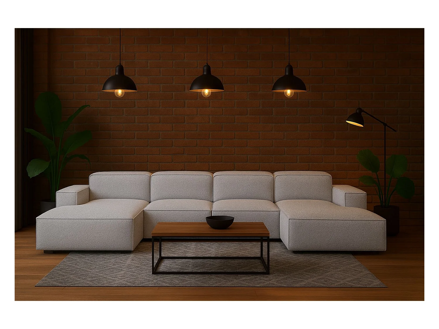 Hoekbank U-vorm Cursal, stof Artico, nata