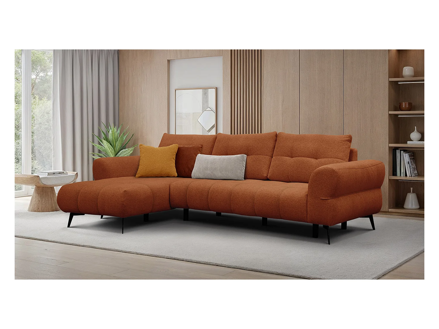 Canapé d'angle 4 places SALVINI, tissu orange
