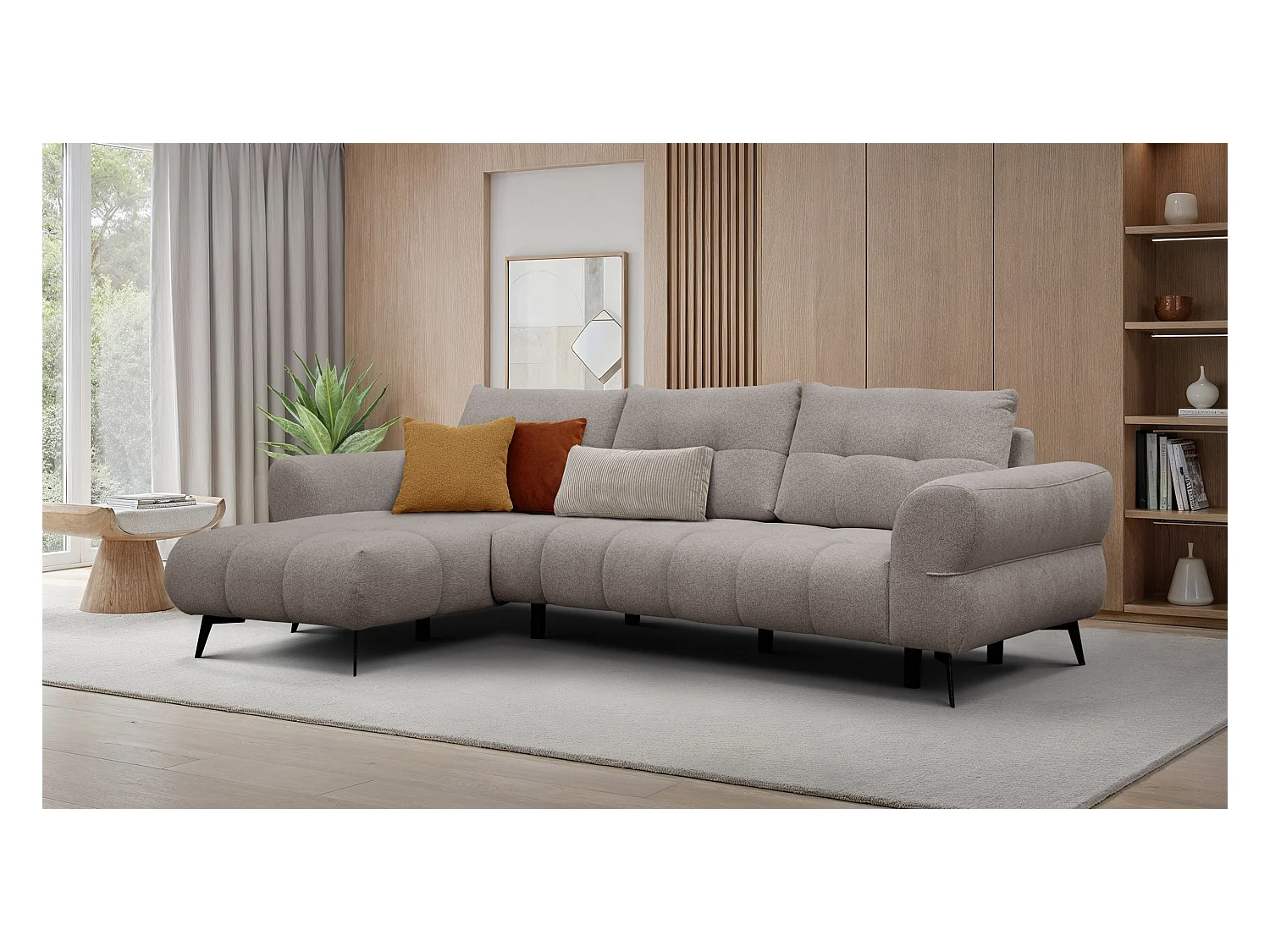 Canapé d'angle 4 places SALVINI, tissu beige  foncé