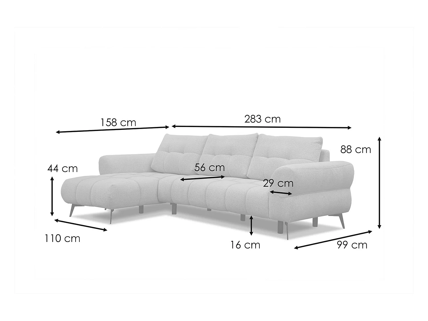 Canapé d'angle 4 places SALVINI, tissu beige  foncé