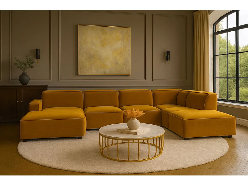 Ecksofa U-Form Cursal V, Stoff Salvador, Gelb, Rechts