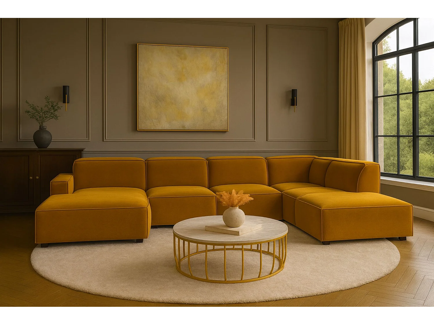 Hoekbank U-vorm Cursal V, stof Salvador, geel, rechts