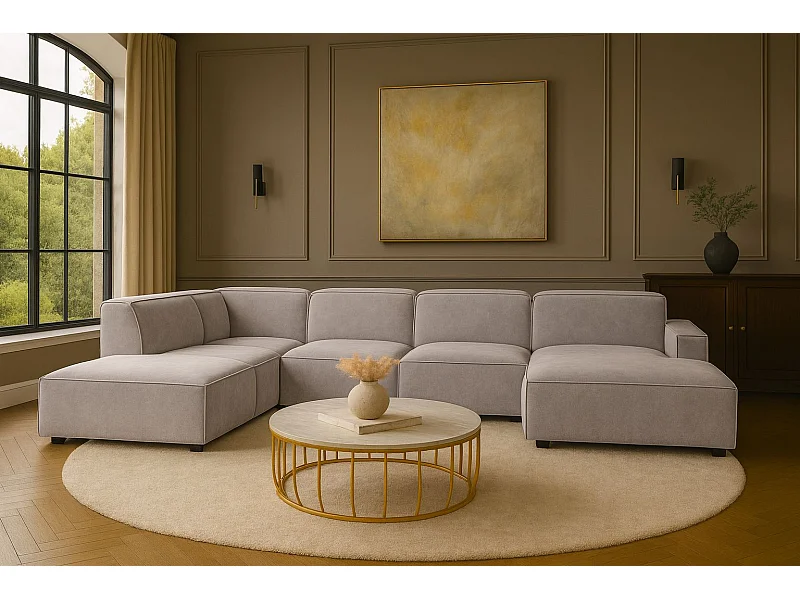 Ecksofa U-Form Cursal V, Stoff Salvador, Grau, Links