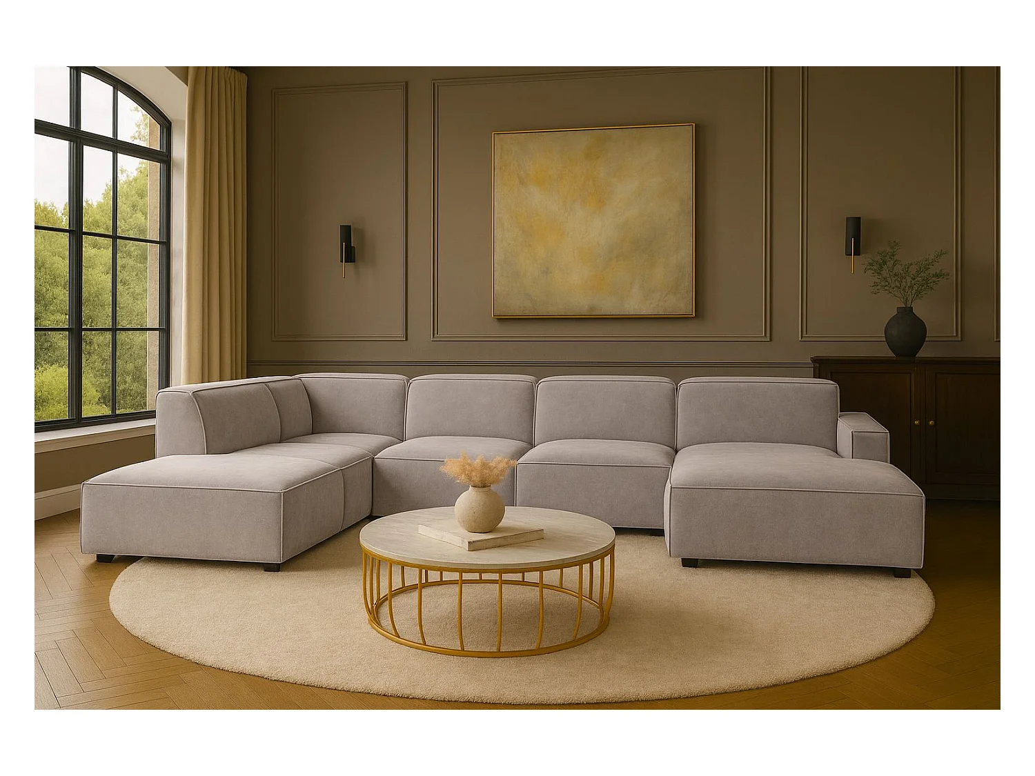 Ecksofa U-Form Cursal V, Stoff Salvador, Grau, Links