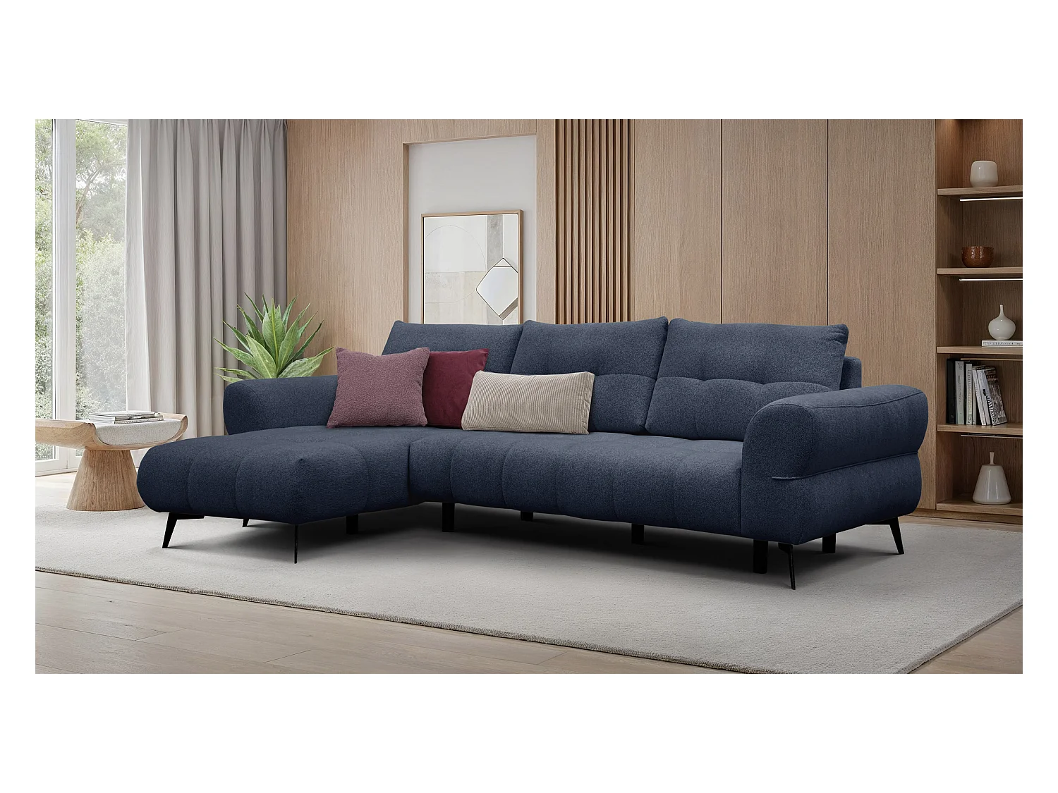 Canapé d'angle 4 places SALVINI, tissu bleu marine