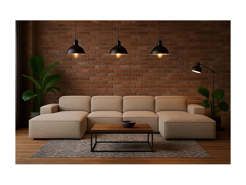 Ecksofa U-Form Cursal, Stoff Artico, Beige