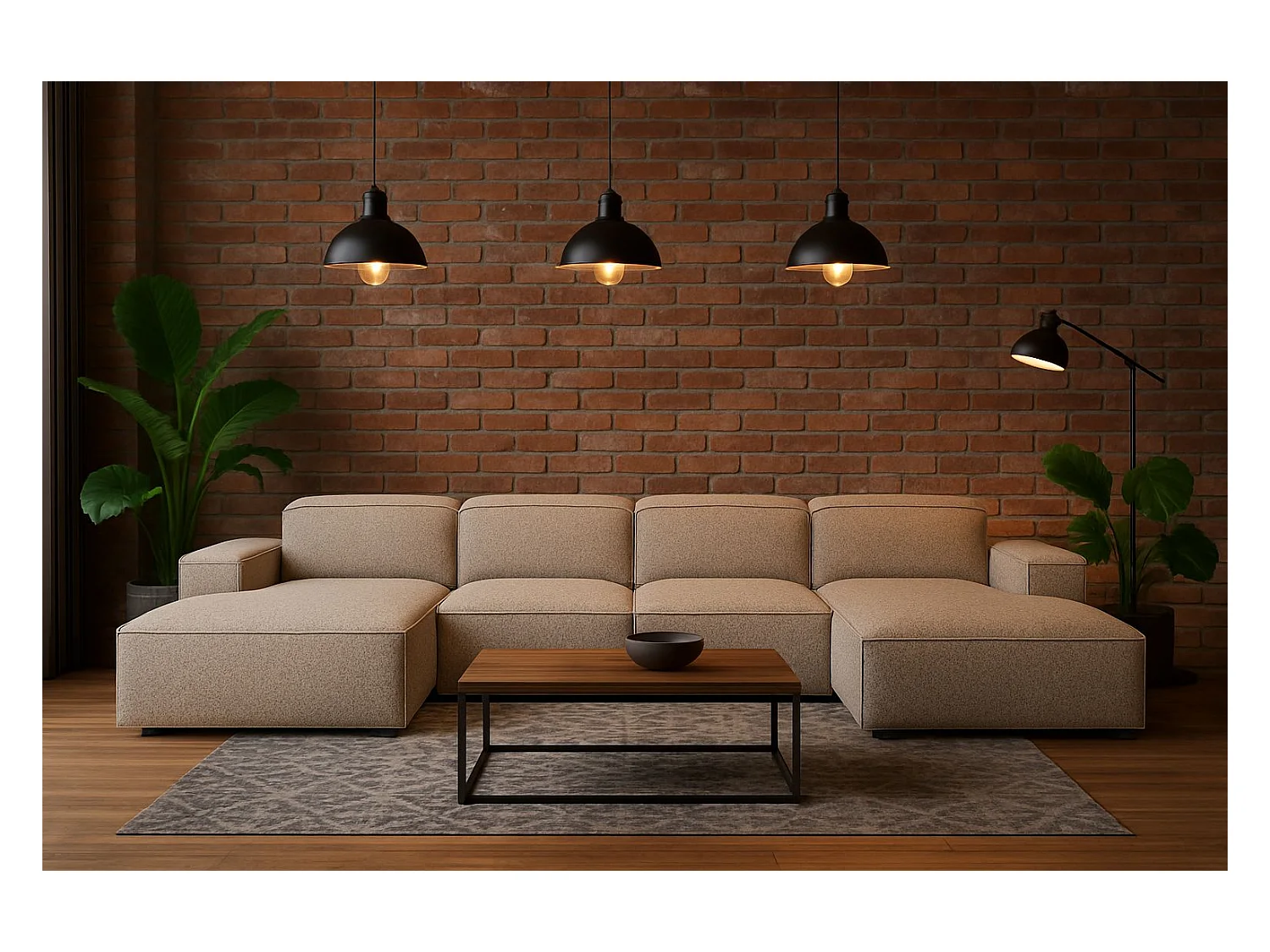 Canapé d'angle en U Cursal, tissu Artico, beige