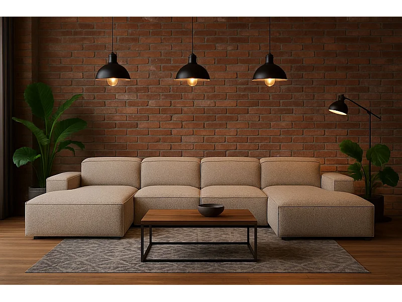 Ecksofa U-Form Cursal, Stoff Artico, Beige