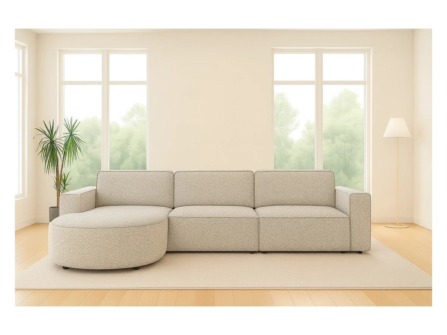 Hoekbank L-vorm Round Cursal, stof Artico, beige, links