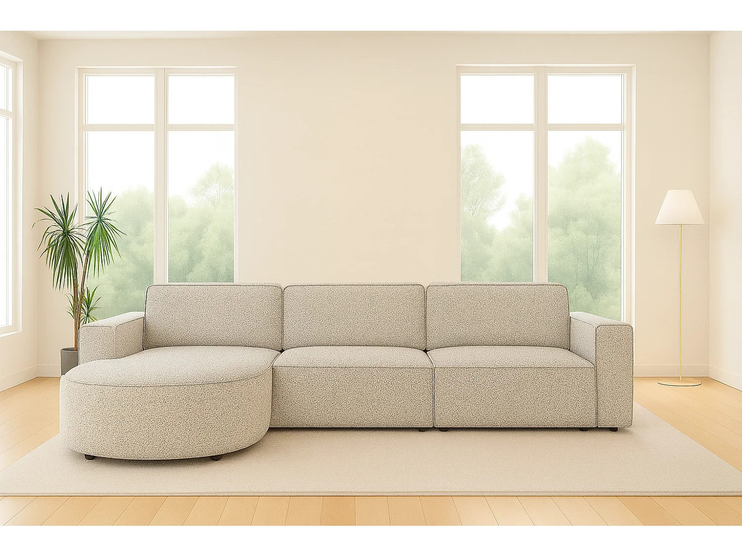 Ecksofa L-Form Round Cursal, Stoff Artico, Beige, Links