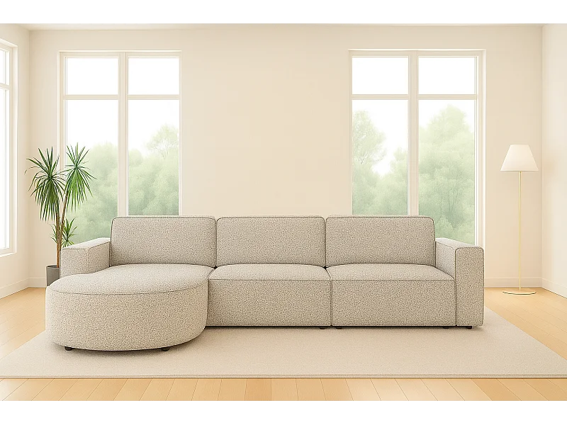 Ecksofa L-Form Round Cursal, Stoff Artico, Beige, Links