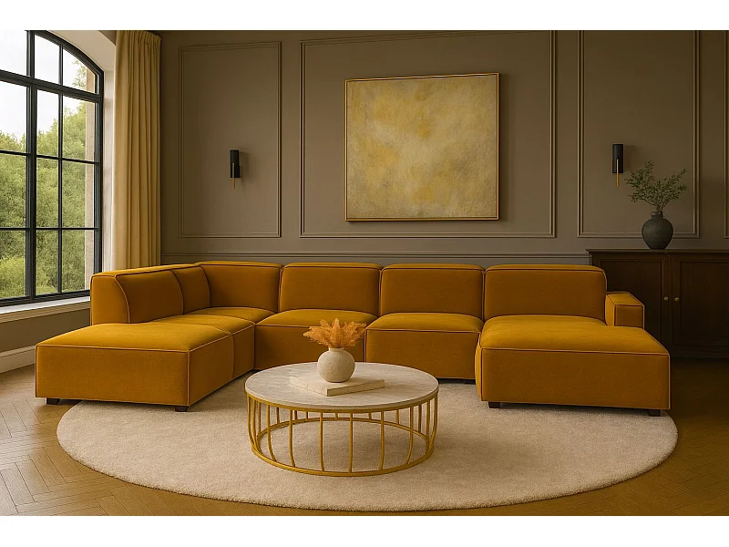 Ecksofa U-Form Cursal V, Stoff Salvador, Gelb, Links