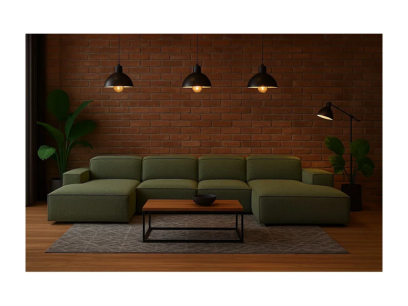 Ecksofa U-Form Cursal, Stoff Artico, Moss