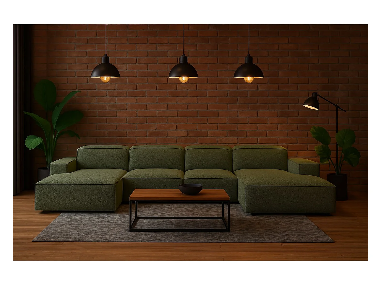 Ecksofa U-Form Cursal, Stoff Artico, Moss