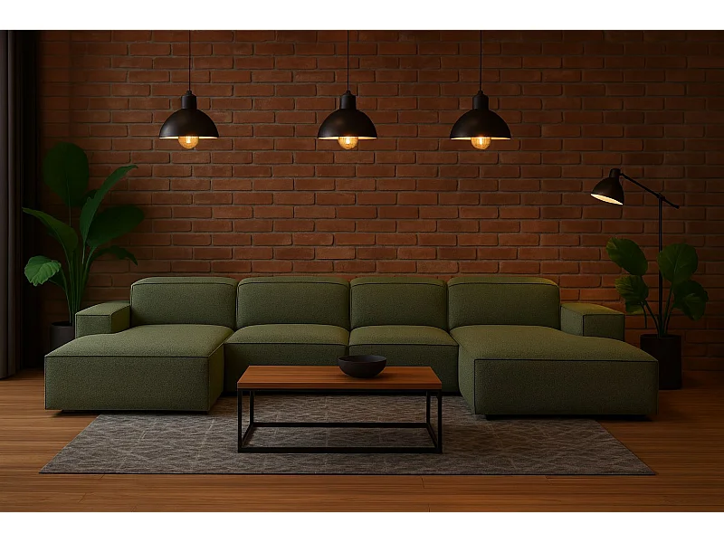 Ecksofa U-Form Cursal, Stoff Artico, Moss