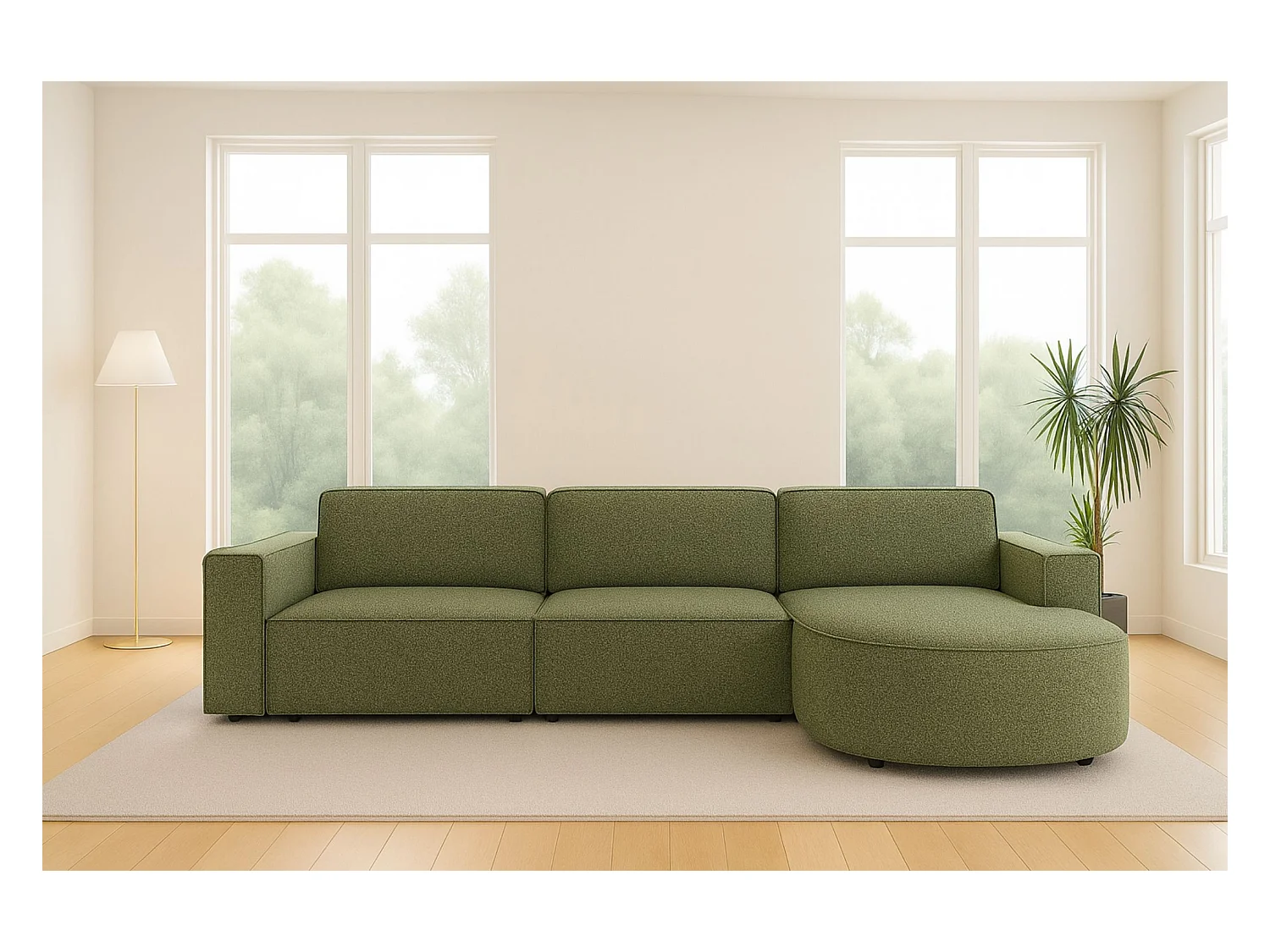Ecksofa L-Form Round Cursal, Stoff Artico, Moss, Rechts