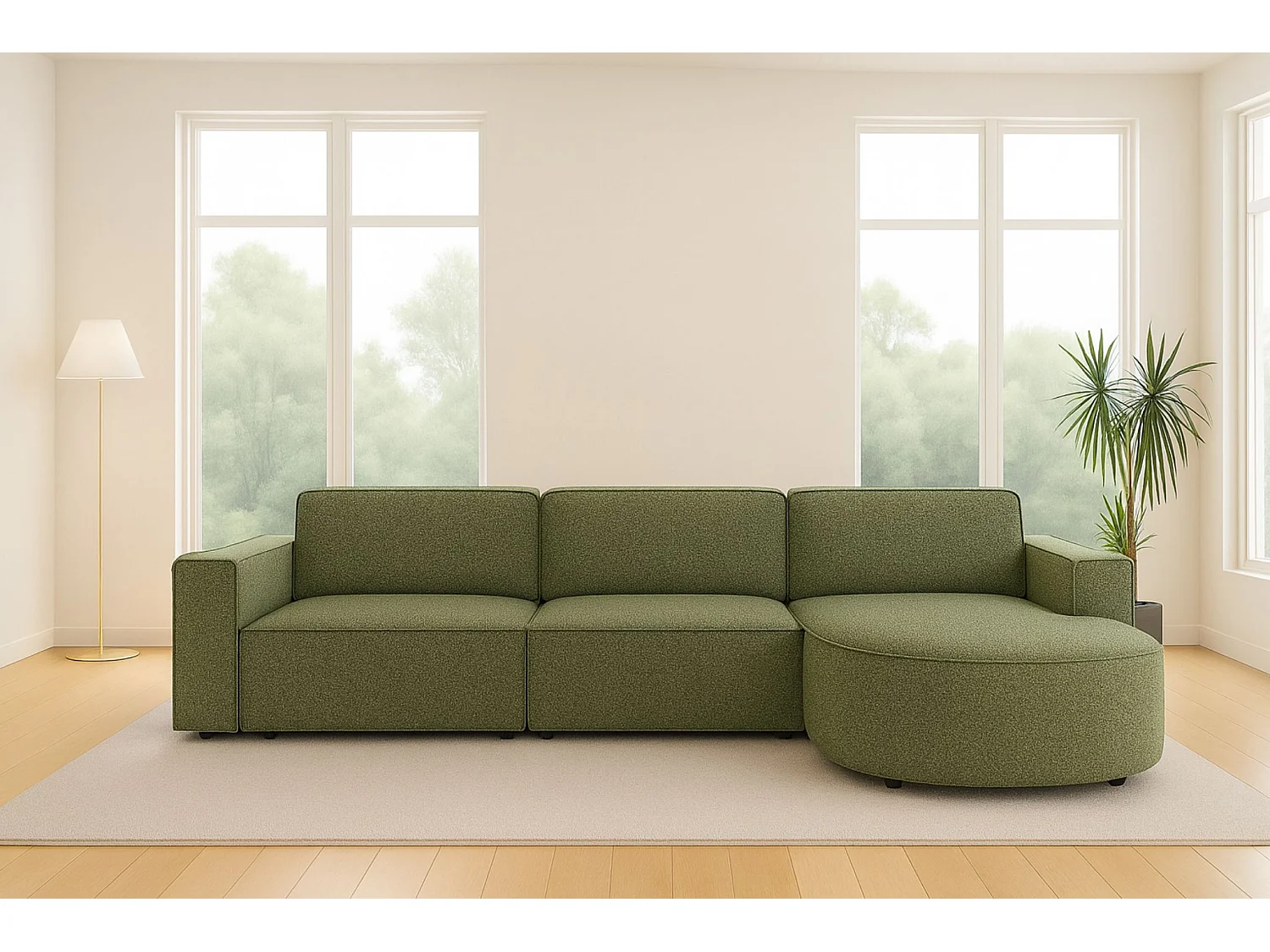 Ecksofa L-Form Round Cursal, Stoff Artico, Moss, Rechts