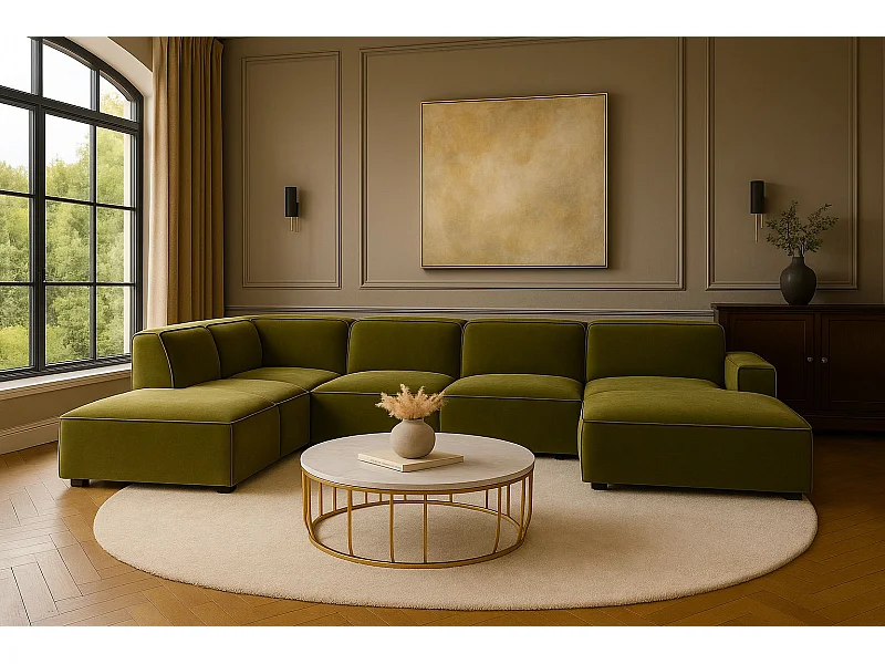 Ecksofa U-Form Cursal V, Stoff Salvador, Olive, Links