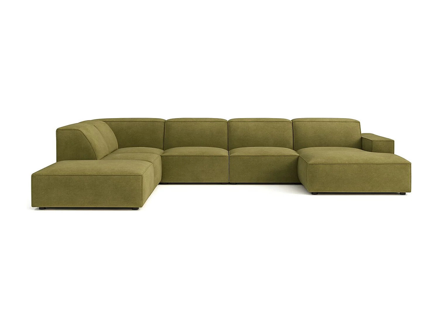 Canapé d'angle en U Cursal V, tissu Salvador, olive, gauche