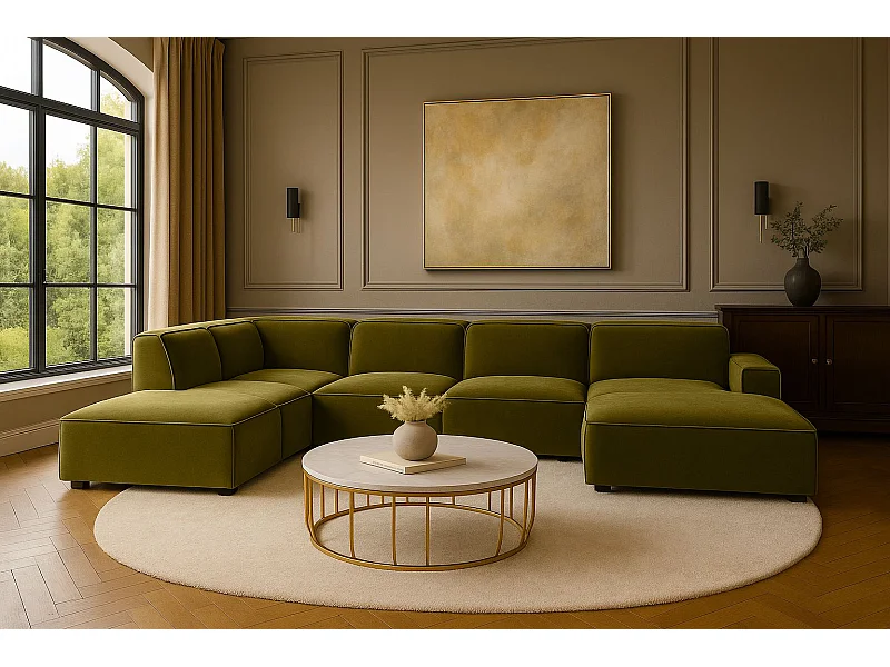 Ecksofa U-Form Cursal V, Stoff Salvador, Olive, Links