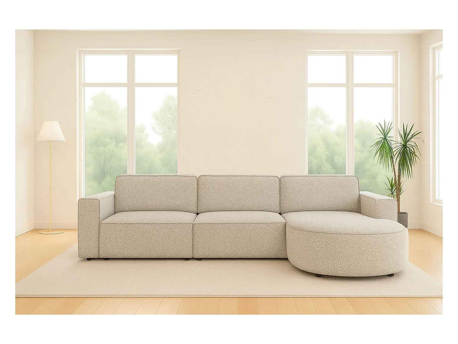 Hoekbank L-vorm Round Cursal, stof Artico, beige, rechts