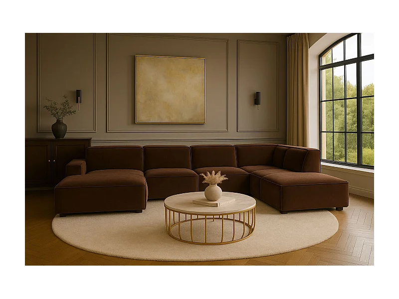 Ecksofa U-Form Cursal V, Stoff Salvador, Dunkelbraun, Rechts