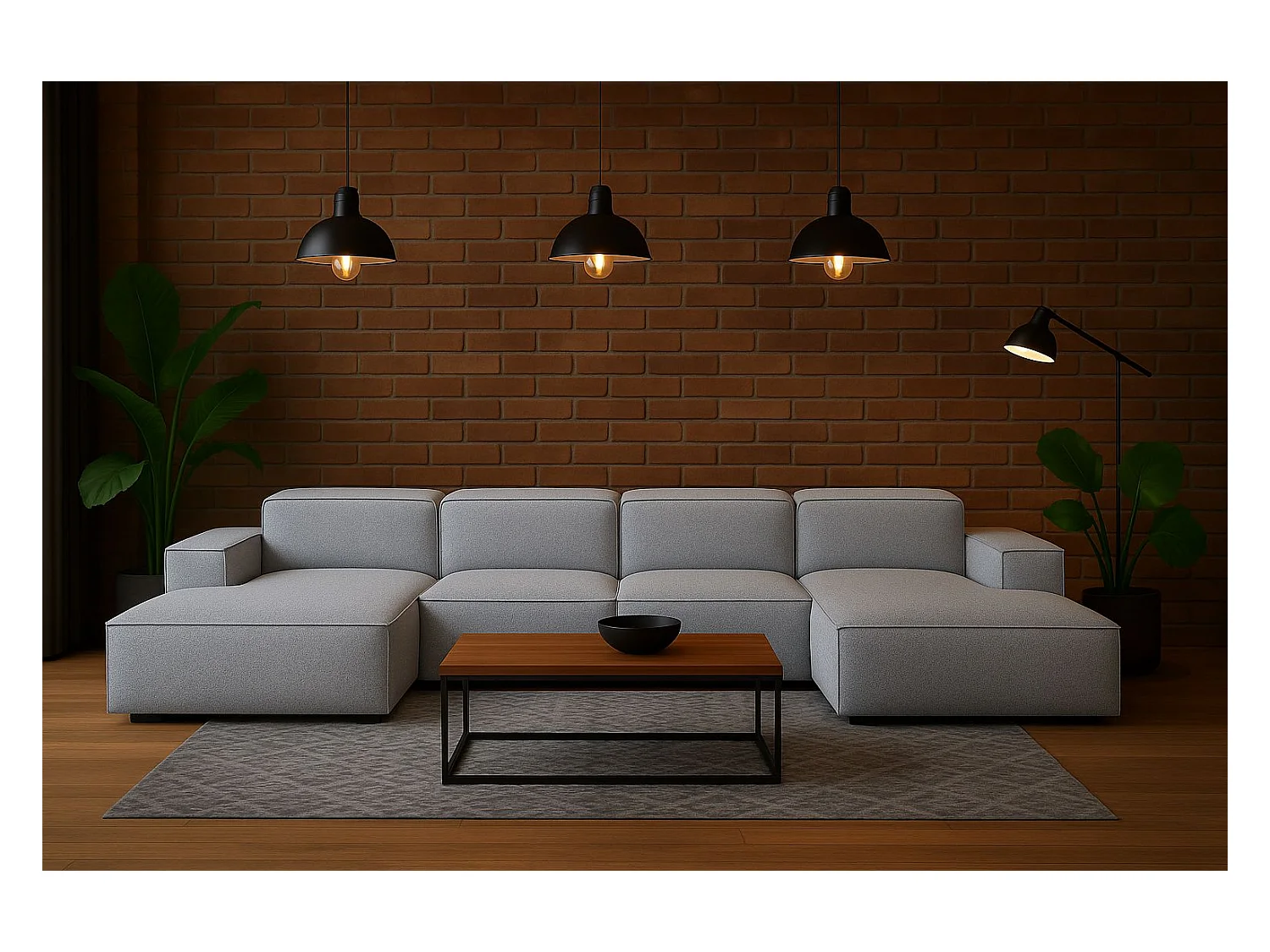 Ecksofa U-Form Cursal, Stoff Artico, Cement