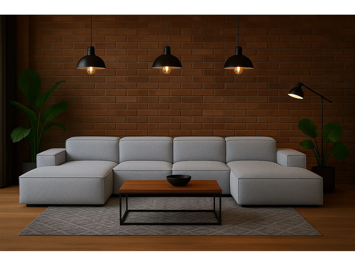 Hoekbank U-vorm Cursal, stof Artico, cement