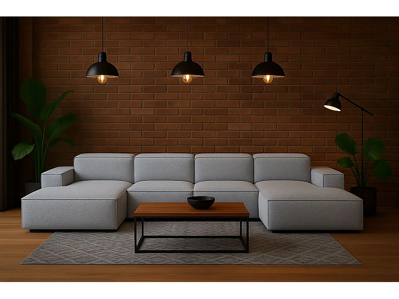 Hoekbank U-vorm Cursal, stof Artico, cement