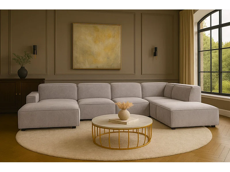 Ecksofa U-Form Cursal V, Stoff Salvador, Grau, Rechts