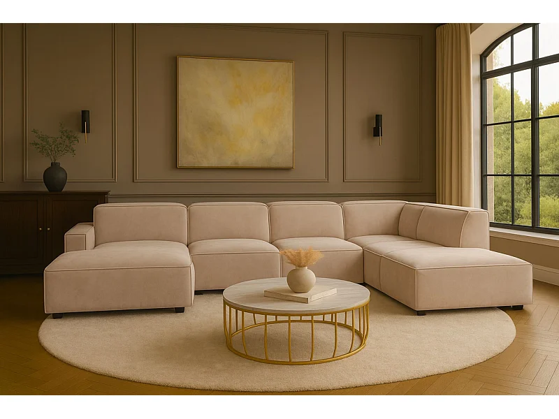 Ecksofa U-Form Cursal V, Stoff Salvador, Beige, Rechts
