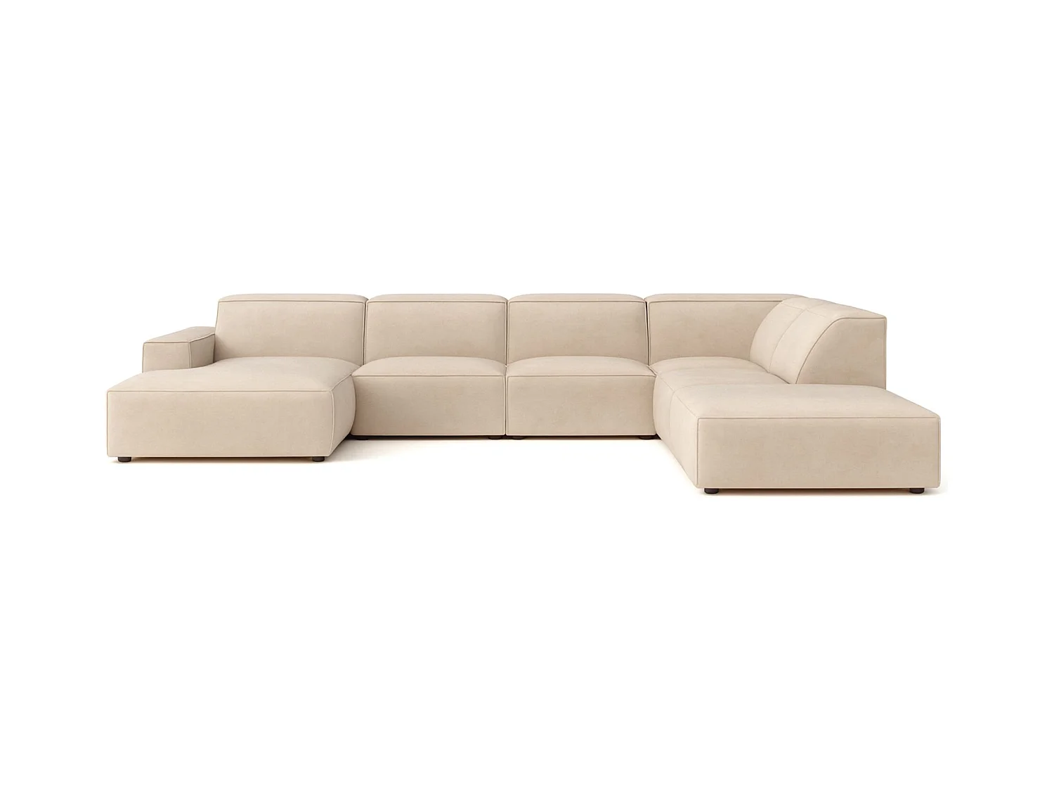 Canapé d'angle en U Cursal V, tissu Salvador, beige, droit