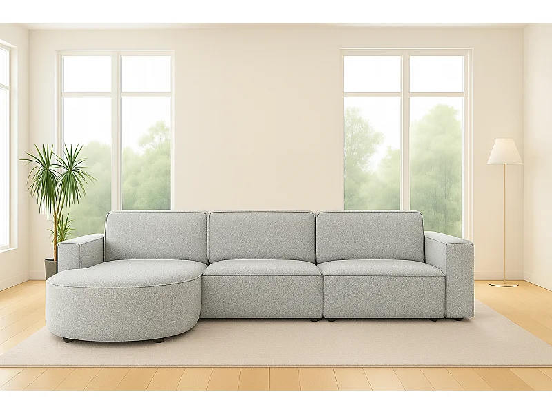 Canapé d'angle L-form Round Cursal, tissu Artico, Ciment, gauche